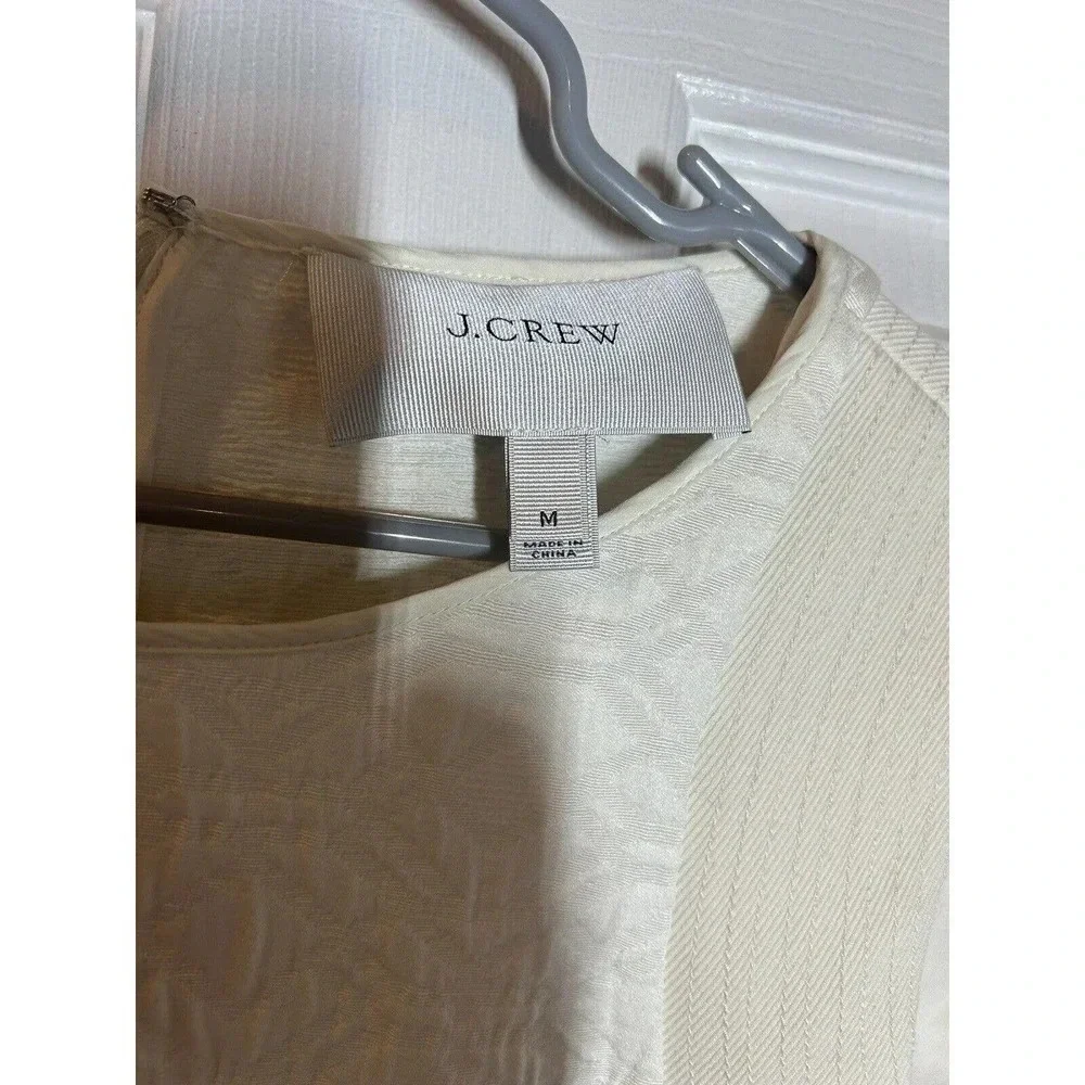 J Crew Ivory Jacquard Textured Zip Pocket Sleeveless Shift Dress Women’s Size M